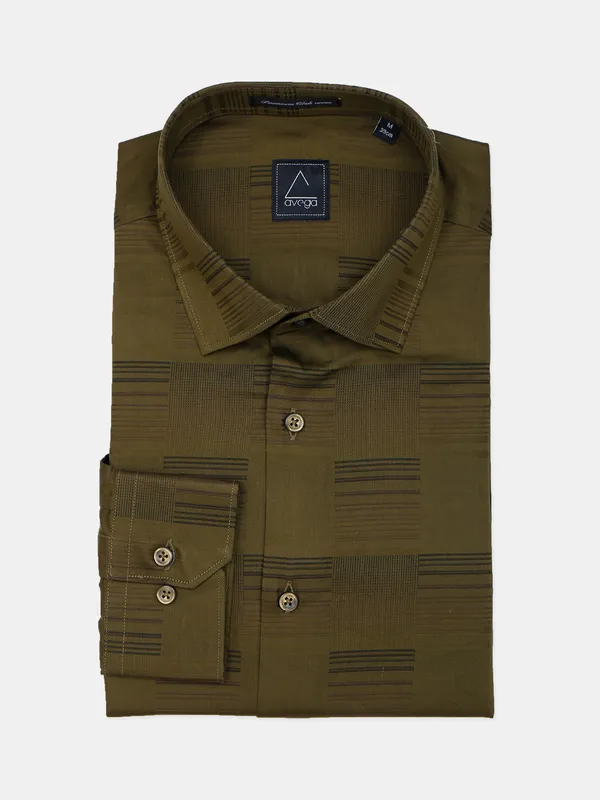 Avega olive cotton printed shirt for men