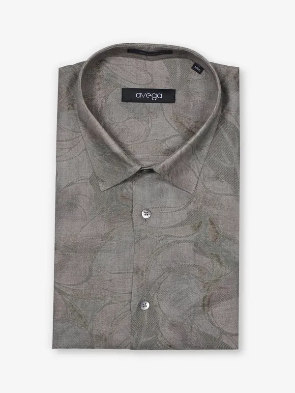 AVEGA pastel grey printed linen shirt