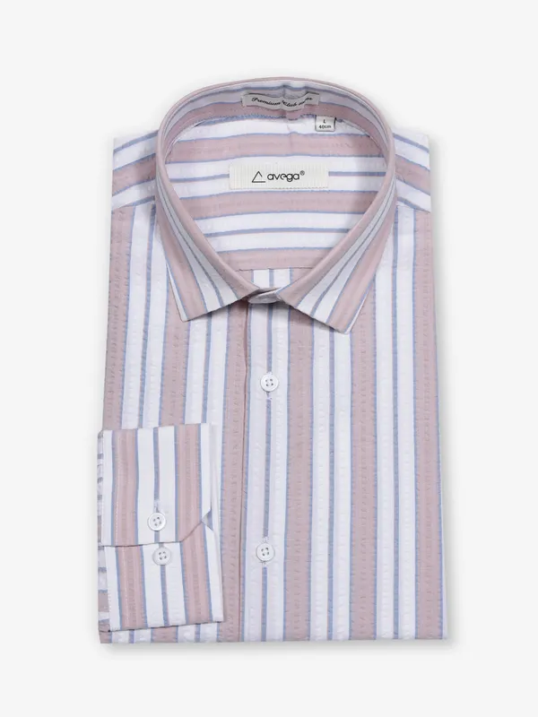 AVEGA peach striped cotton partywear shirt for men