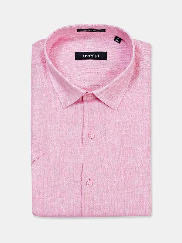 Avega pink solid linen cut away collar shirt