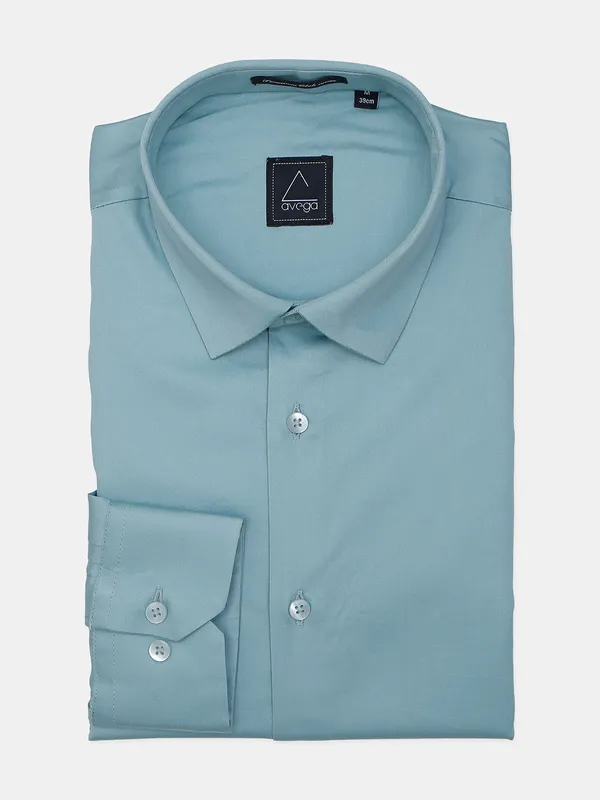 Avega plain mint green cotton formal shirt
