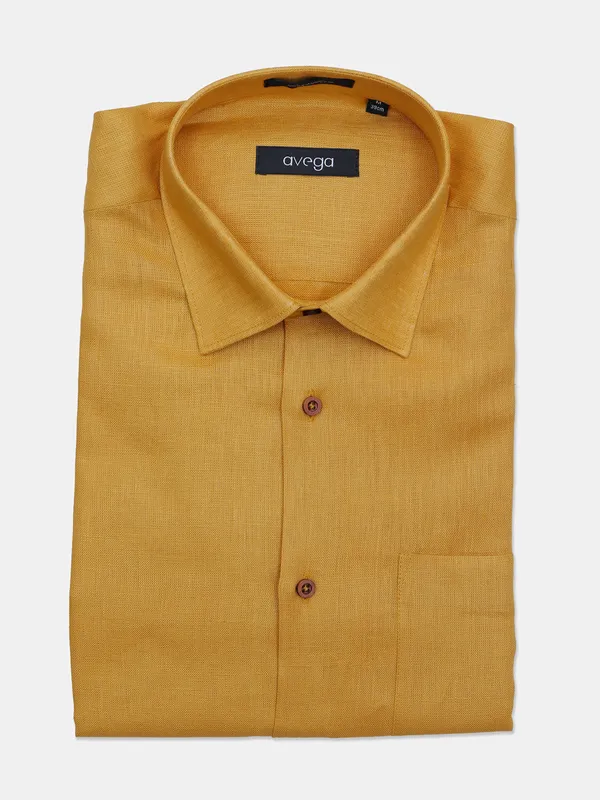 Avega presented mustard yellow solid linen shirt