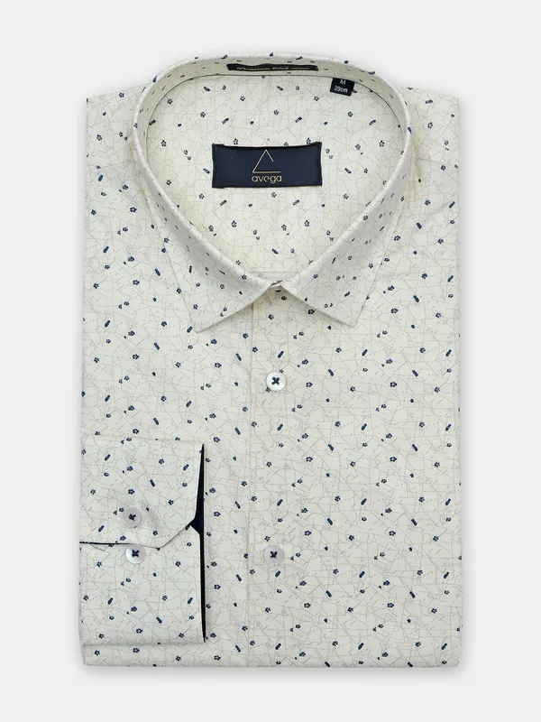Avega printed beige cotton shirt for men