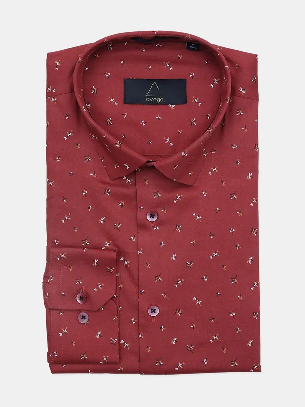 Avega printed maroon cotton shirt for men