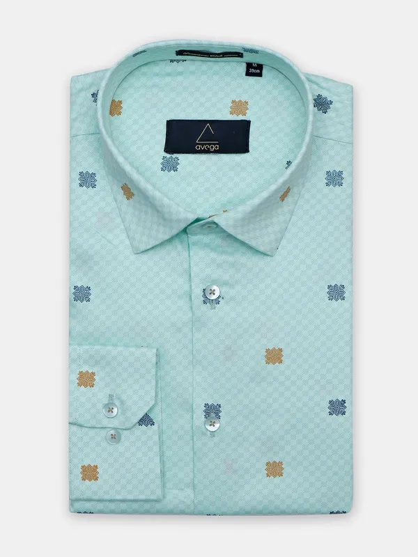 Avega printed sea green hue cotton shirt