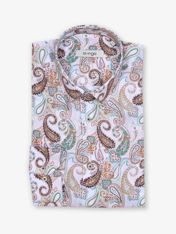 AVEGA printed white cotton party wear shirt for men