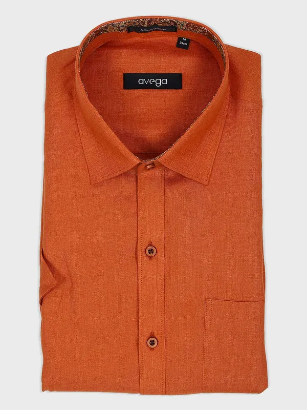 Avega rust orange solid mens shirt