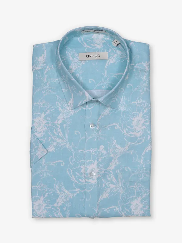 AVEGA sky blue cotton printed party shirt