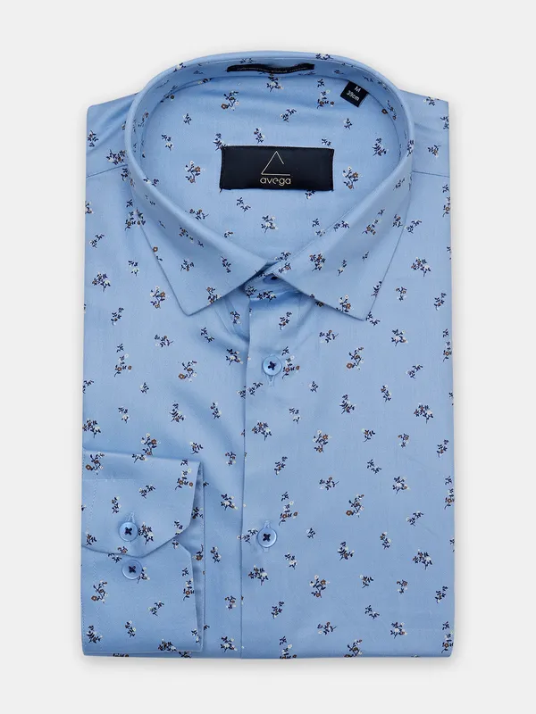 Avega sky blue printed cotton men shirt