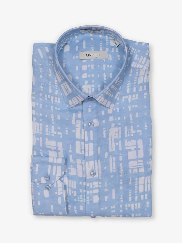 AVEGA sky blue printed cotton shirt for men