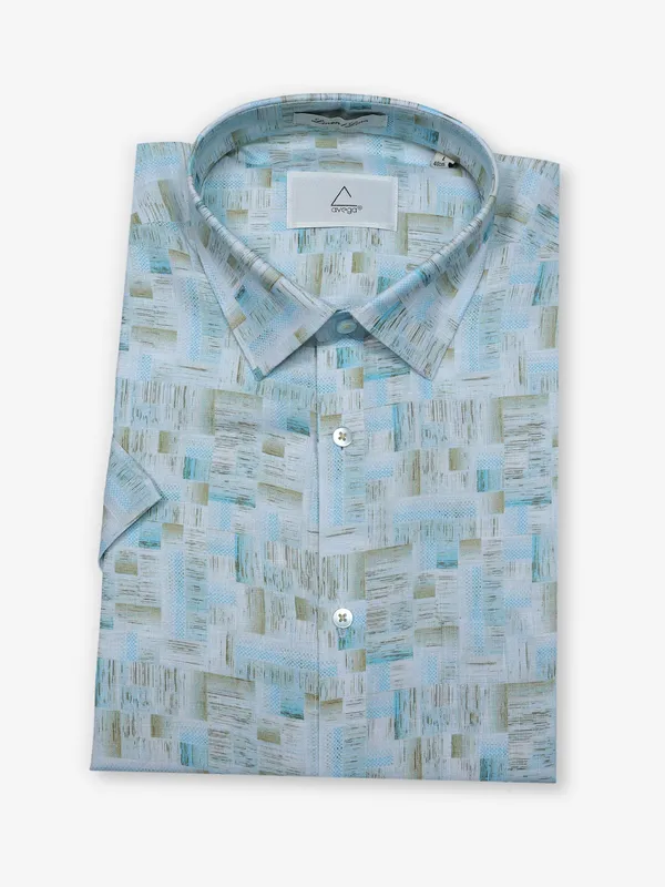 AVEGA sky blue printed linen shirt