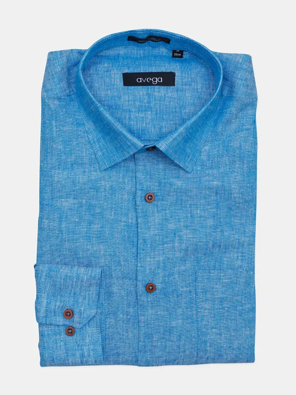 Avega slim fit solid sky blue formal wear linen shirt