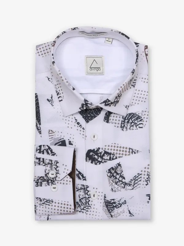 AVEGA white cotton party shirt with print