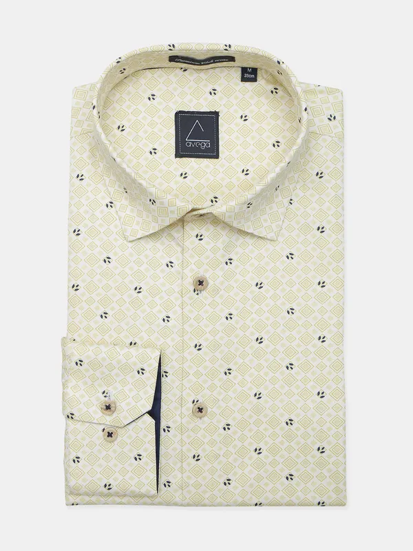 Avega yellow color cotton fabric printed shirt