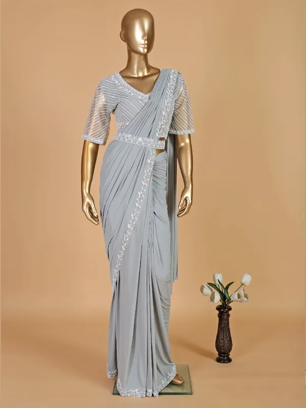 Awesome grey silk ready to wear saree