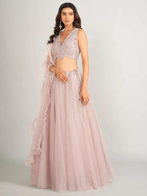 Awesome light purple net lahenga choli for wedding