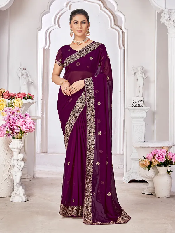 Awesome purple zari weaving saree