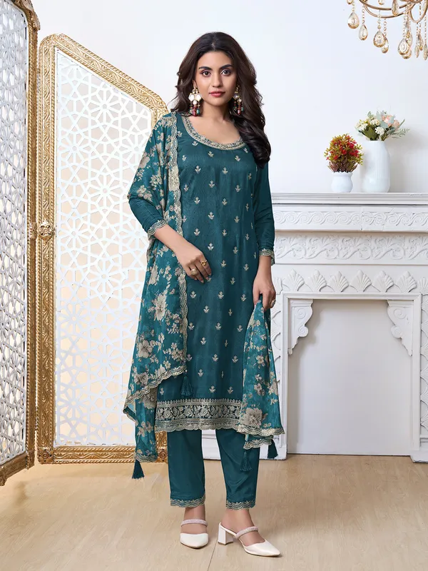 Awesome rama blue silk salwar suit