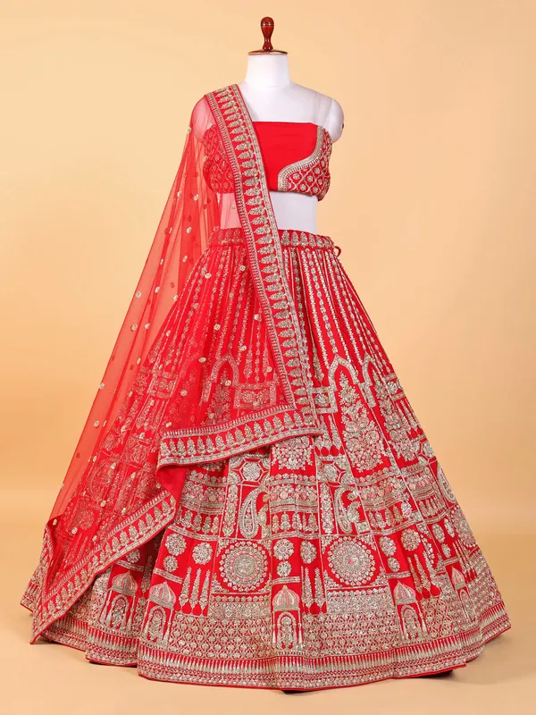 Awesome raw silk red unstitched lehenga choli