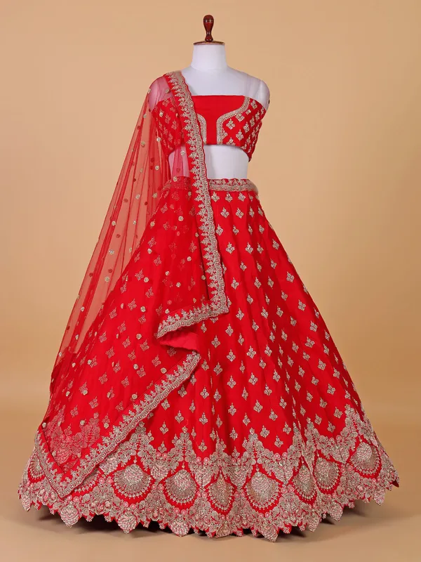 Awesome red raw silk lehenga choli for bridal