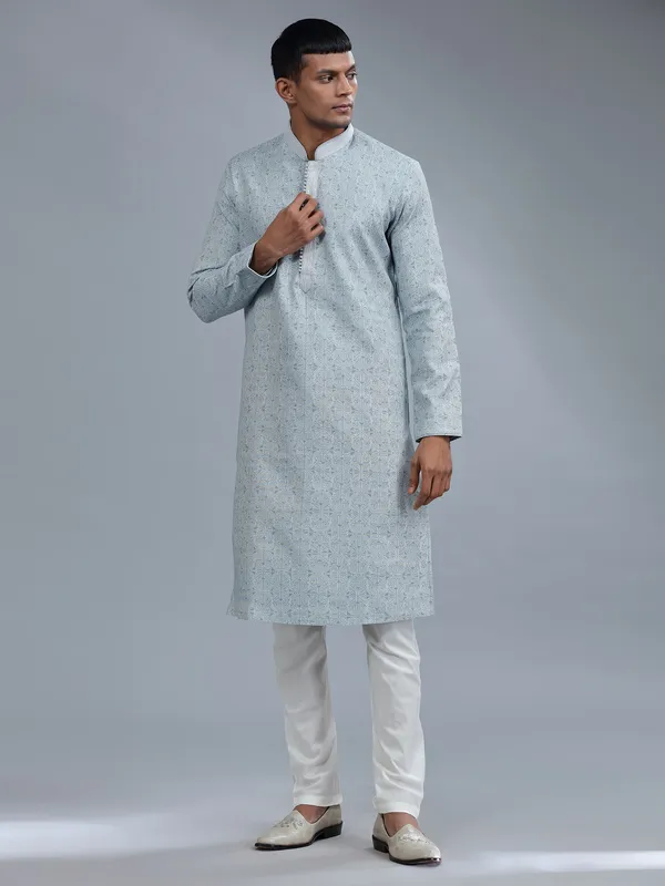 Baby blue cotton silk kurta pajama for men