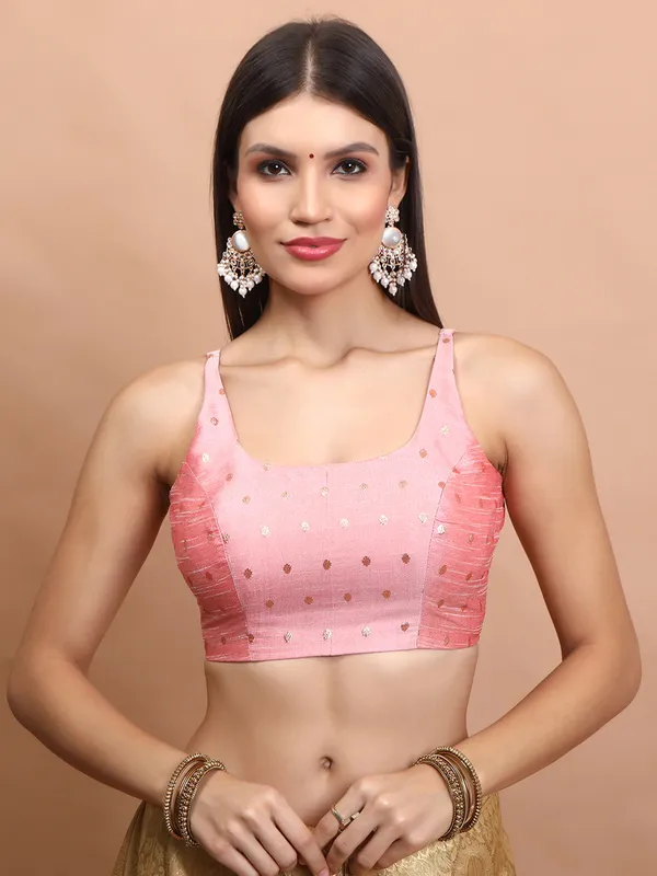 Baby pink brocade zari weaving ready made blouse