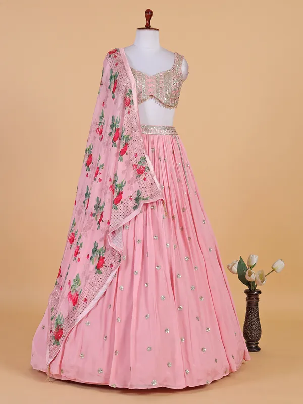 Baby pink chiffon lehenga choli