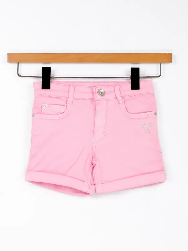 Baby pink denim shorts