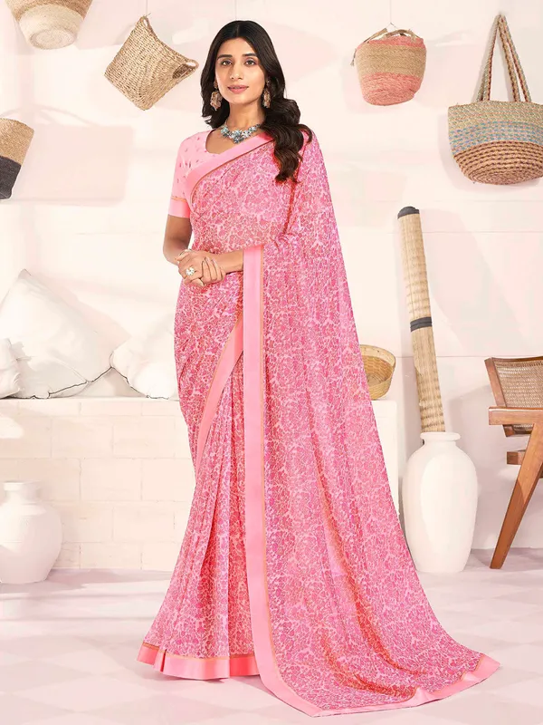 Baby pink georgette printed saree