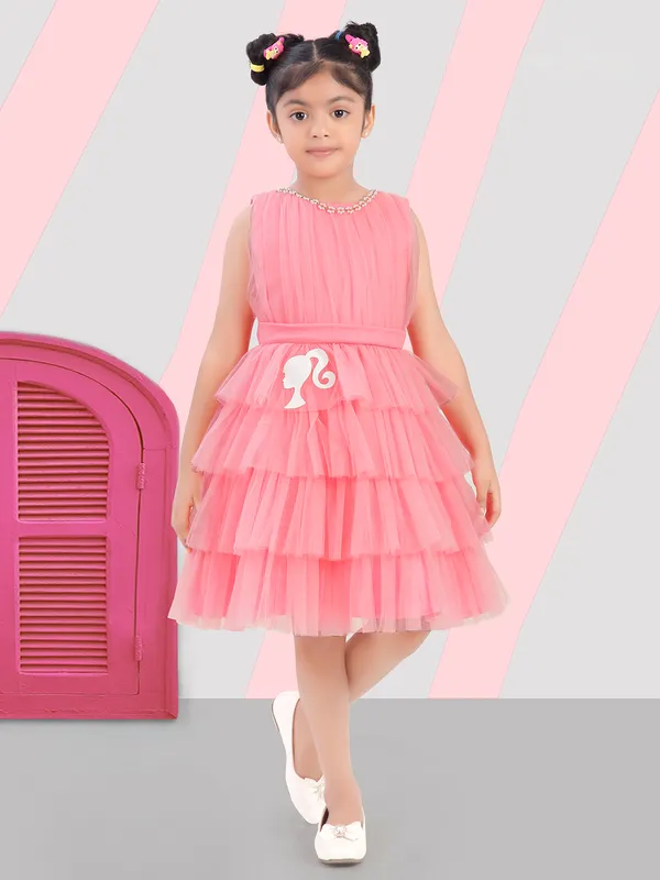 Baby pink net frock for girls