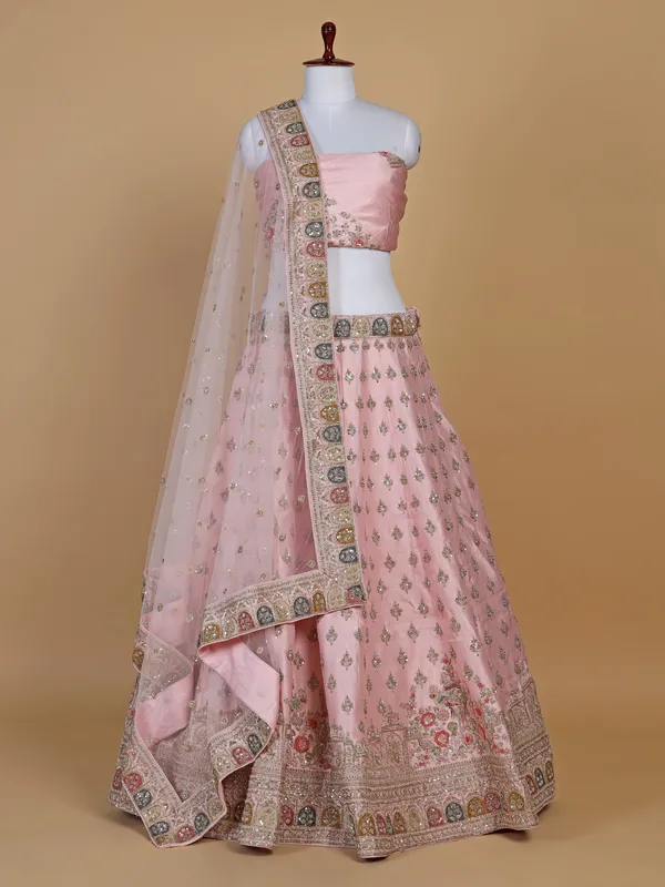 Baby pink unstitched bridal lehenga choli