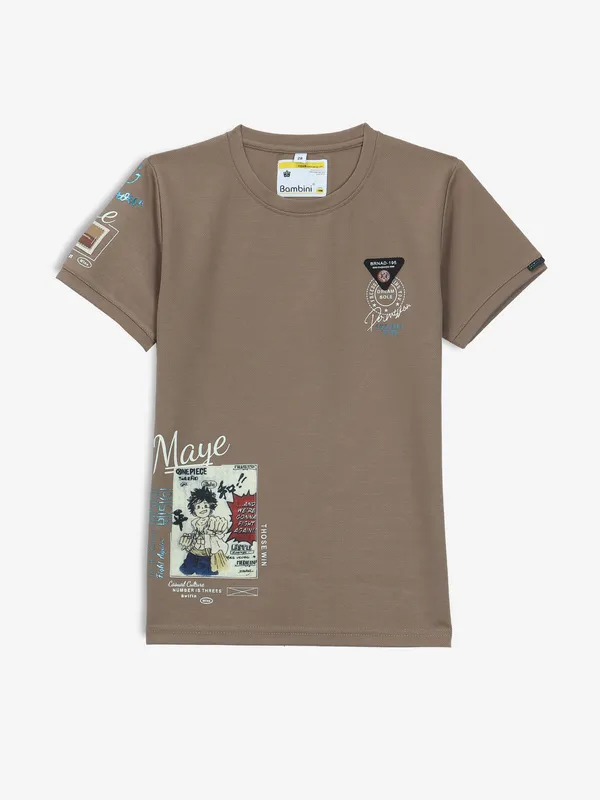 BAMBINI khakhi printed cotton t-shirt