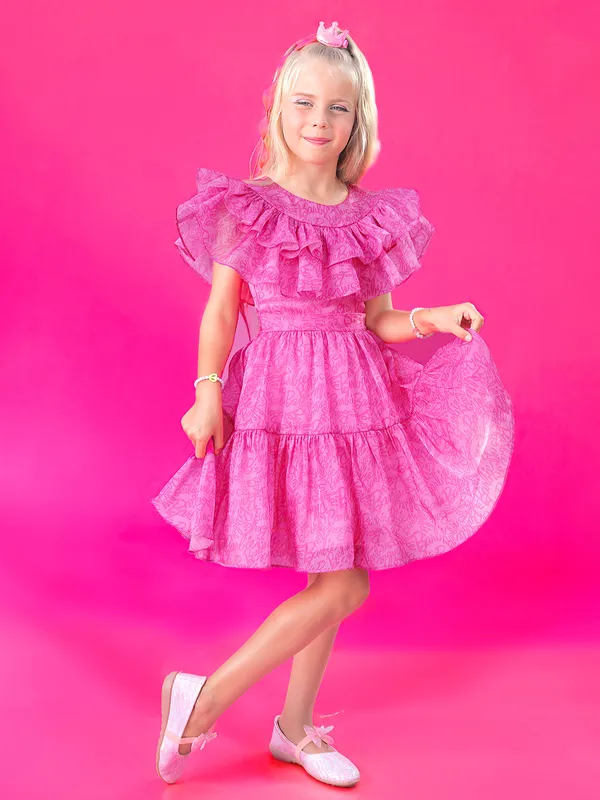 BARBIE pink printed flare frock