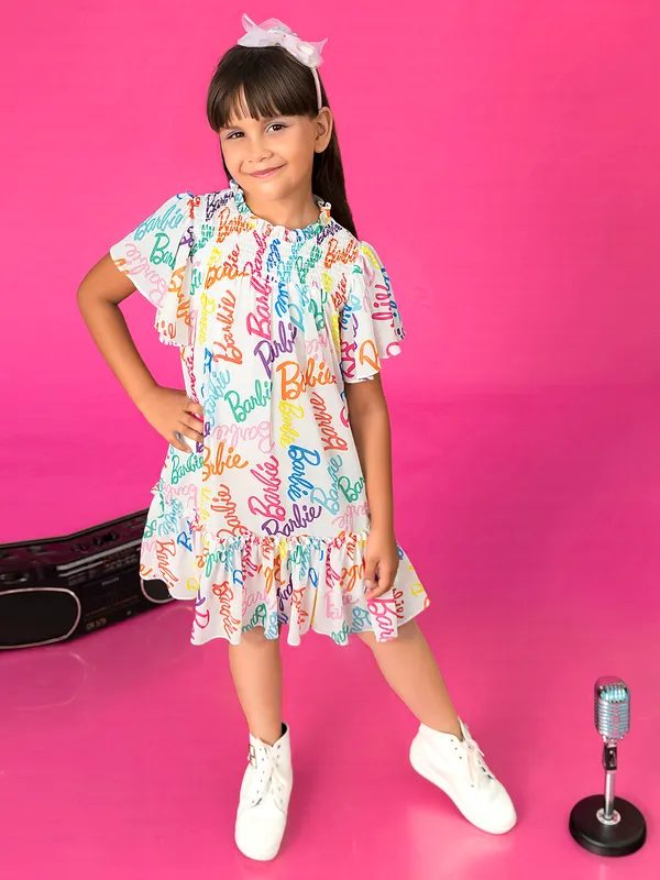 BARBIE white printed frock