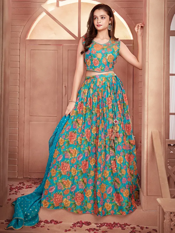 Beautiful aqua printed lehenga choli