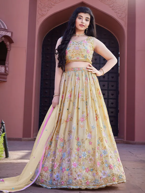 Beautiful beige organza lehenga choli with dupatta