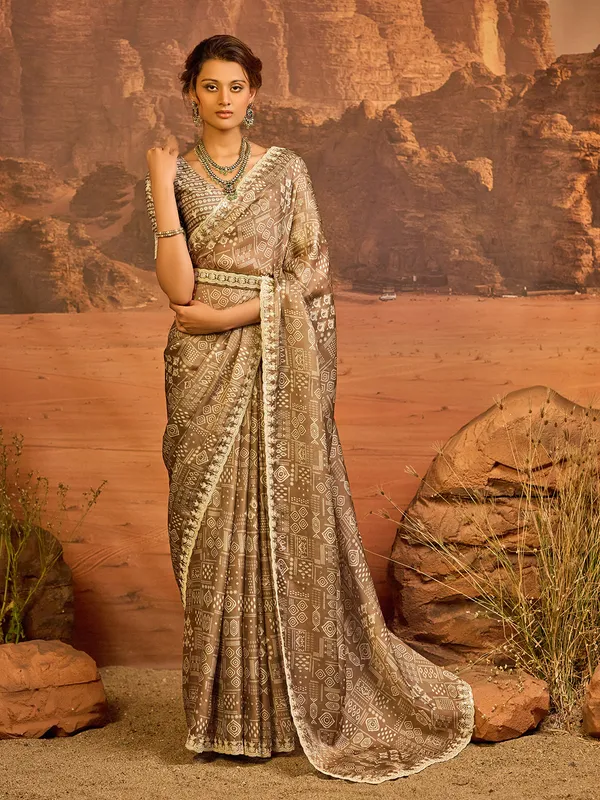 Beautiful beige printed saree