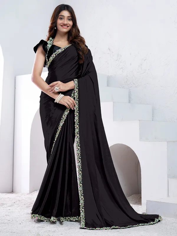 Beautiful black crepe party wear saree