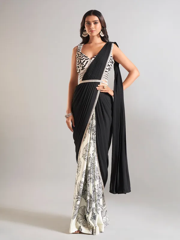 Beautiful black satin saree for wedding