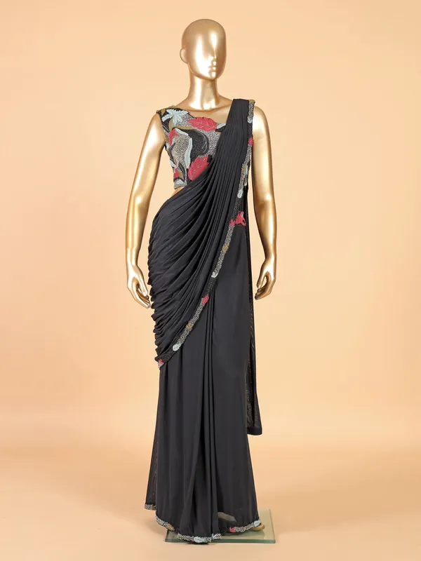 Beautiful black silk designer saree