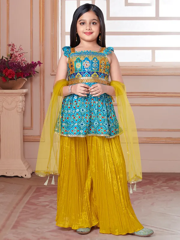 Beautiful blue and yellow palazzo salwar suit