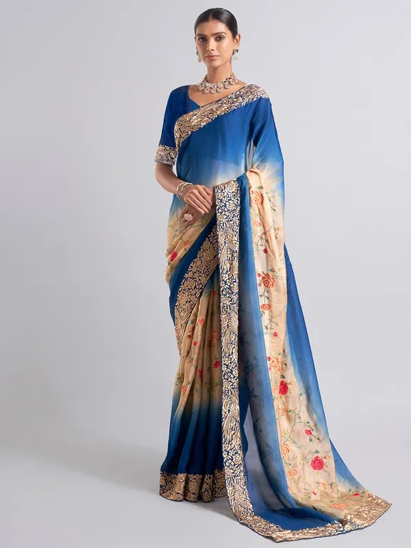 Beautiful blue georgette saree