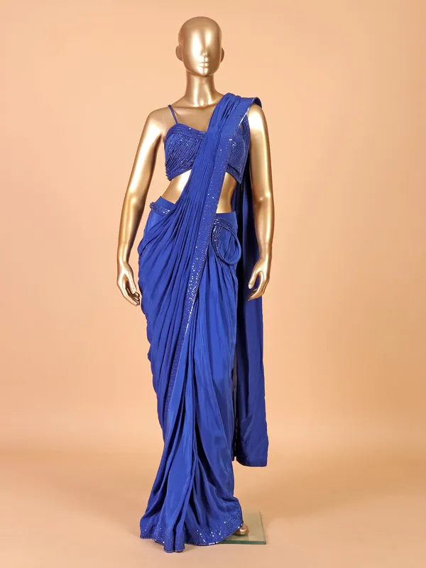 Beautiful blue silk designer saree