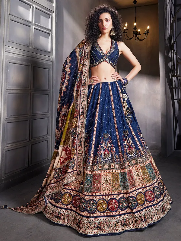 Beautiful blue silk lehenga choli for wedding