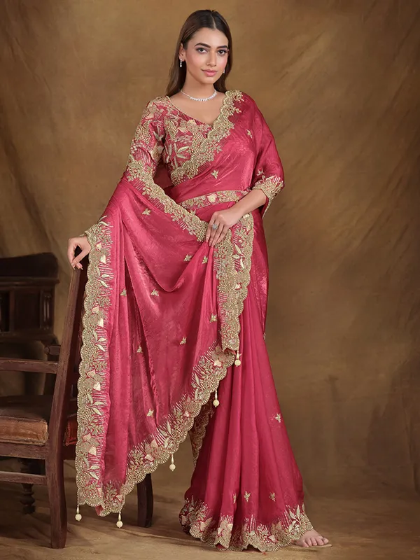 Beautiful blush pink satin silk saree