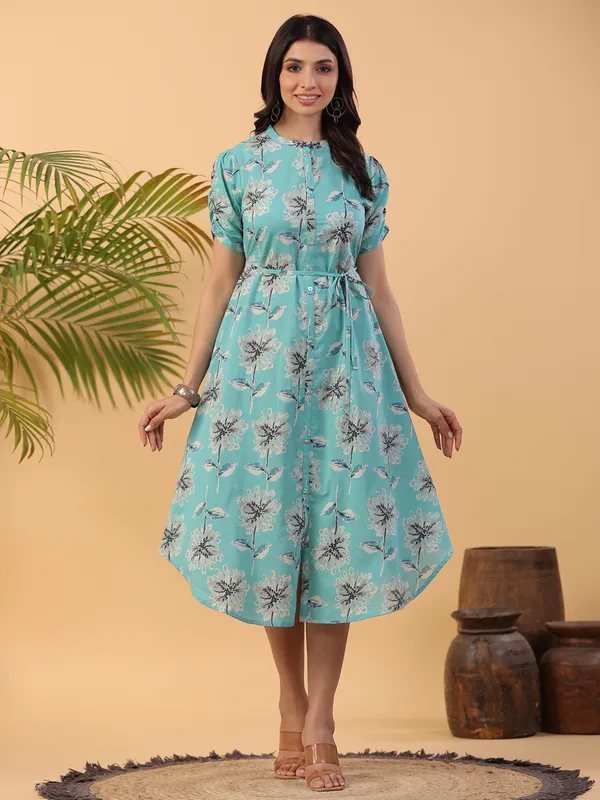 Beautiful cotton printed aqua kurti