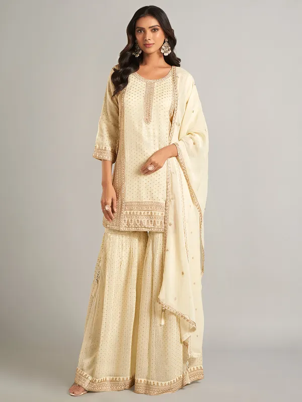 Beautiful cream georgette sharara salwar suit