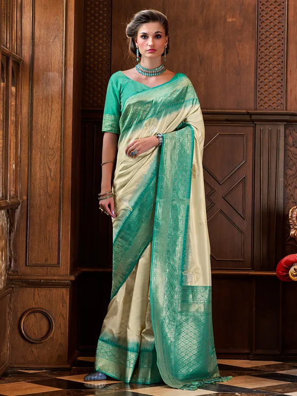 Beautiful cream silk saree for wedding
