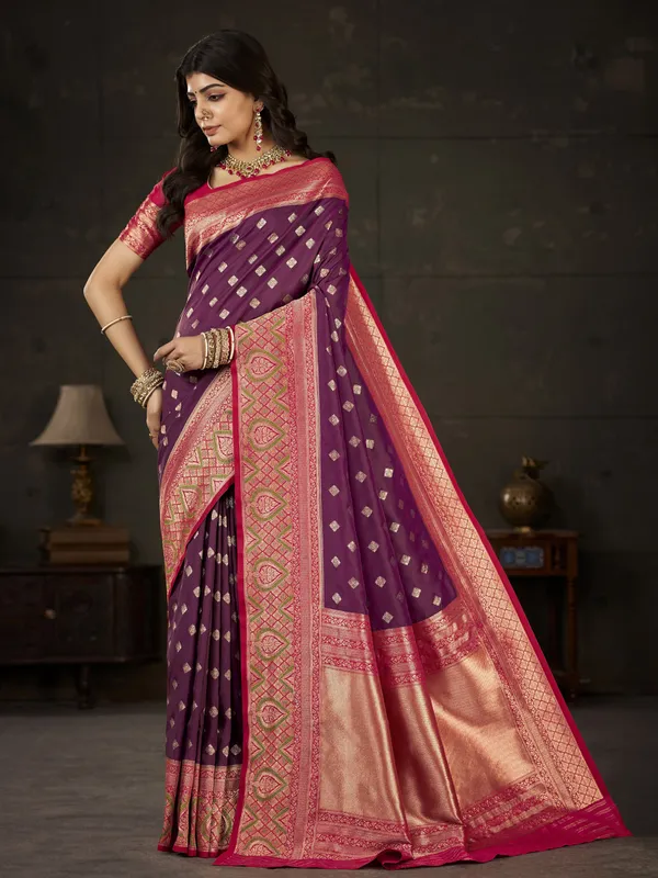 Beautiful dark purple silk saree