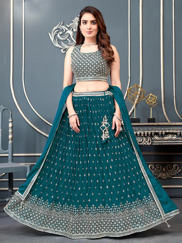 Beautiful georgette rama blue lehenga choli